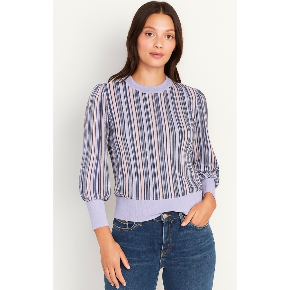 MARIA PAVAN‎ | Lilac Silver Metallic Striped Knit Top Sweater Sz. Large